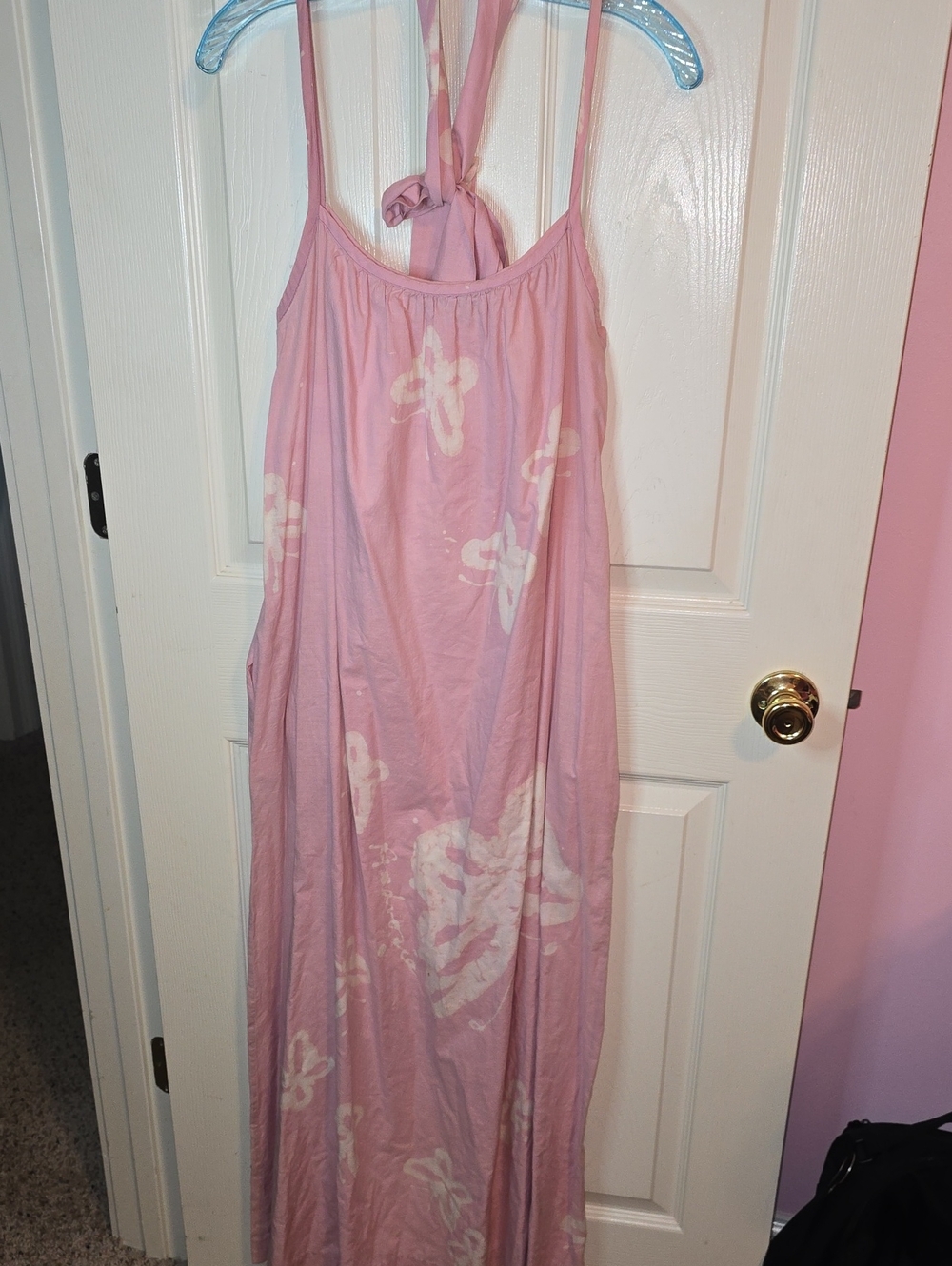 Sleeveless Pink Floral Halter Maxi Dress